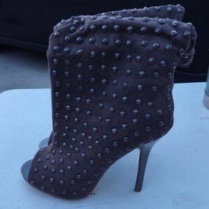 Studded Gray High Heel Ankle Boots